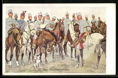 Künstler-AK Fritz Schönpflug: Das Sündenregister, Generäle erhalten ihre Anweisungen