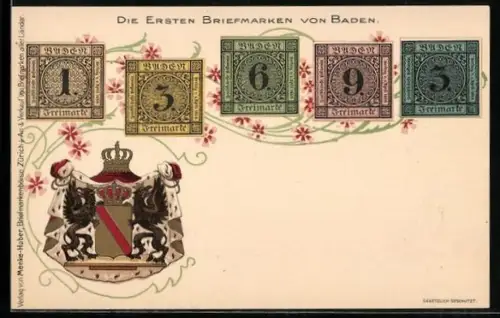 AK Sammlung der ersten Briefmarken von Baden mit Wappen