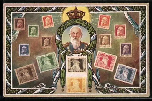 AK Prinzregent Luitpold von Bayern, 1821-1912, Briefmarken