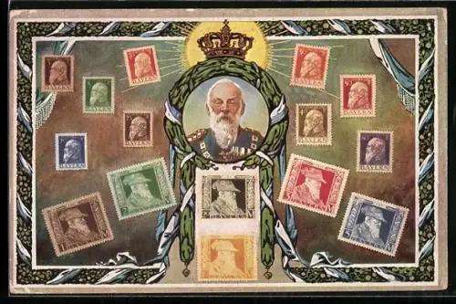 AK Prinzregent Luitpold von Bayern, 1821-1912, Briefmarken