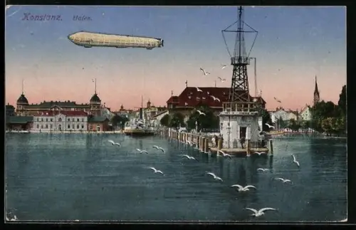 AK Konstanz, Zeppelin über dem Hafen