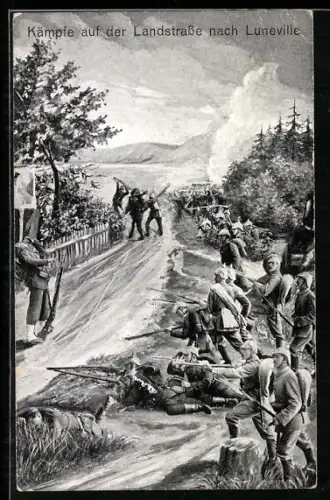 Künstler-AK Schlacht auf der Landstrasse nach Luneville