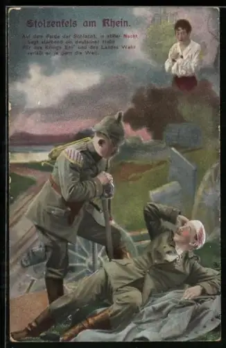 AK Deutscher Soldat hat seinem Kameraden einen Verband um den verwundeten Kopf gewickelt, Rotes Kreuz