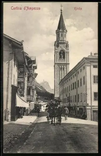AK Cortina d'Ampezzo, Strassenpartie an der Kirche