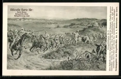 AK Schlacht bei Zamose, Geschütze überschütten Feind mit Geschosshagel, Rotes Kreuz