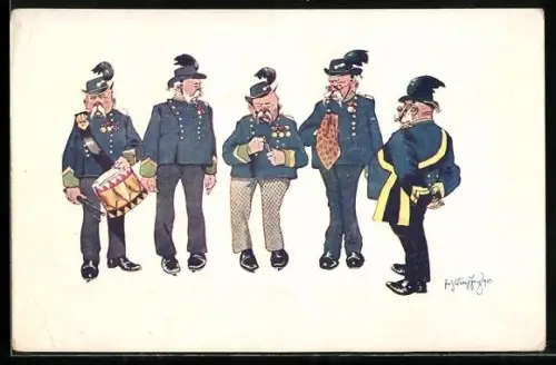 Künstler-AK Fritz Schönpflug: Veteranen, Karikaturen, Soldatenhumor