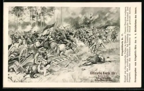 AK Österreichische Armee, Kampf um eine russische Fahne in Mszana, Rotes Kreuz