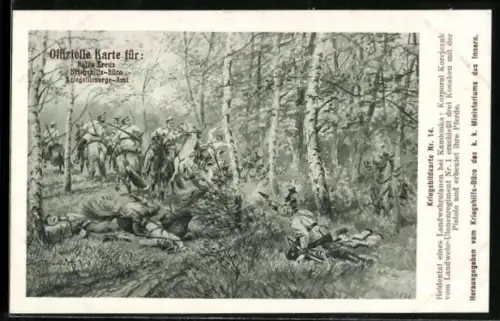 Künstler-AK Heldentat eines Landwehrulanen bei Kamionka, Rotes Kreuz