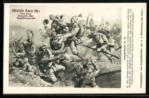 Künstler-AK Zweite Schlacht vor Lemberg, Bosniaken erstürmen die feindlichen Verschanzungen, Rotes Kreuz