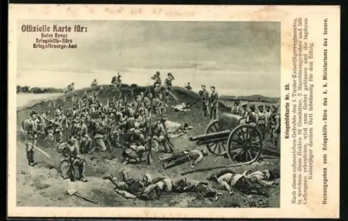 AK Rotes Kreuz Nr. 33, Nach einem ruhmreichen Gefechte des 1. Tiroler Kaisewrschützenregimentes...