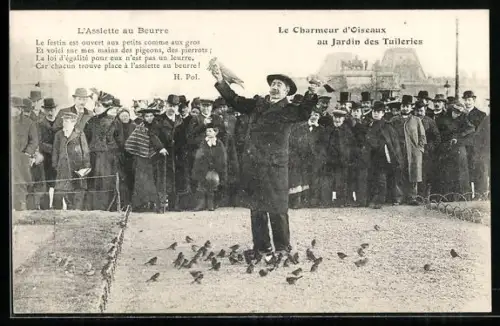 AK Paris, Le Charmeur d`Oiseaux au Jardin des Tuileries, Vogelliebhaber im Tuileriengarten