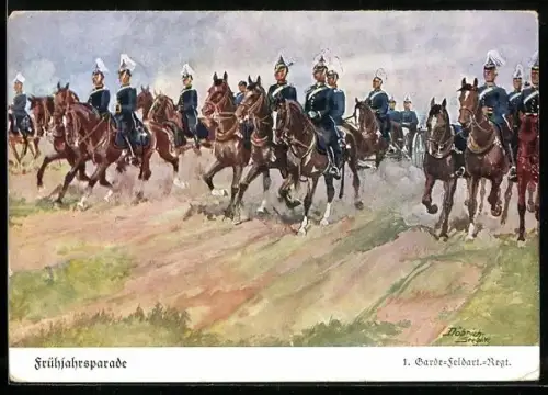 Künstler-AK Döbrich-Steglitz: Frühjahrsparade, 1. Garde-Feldartillerie-Regiment