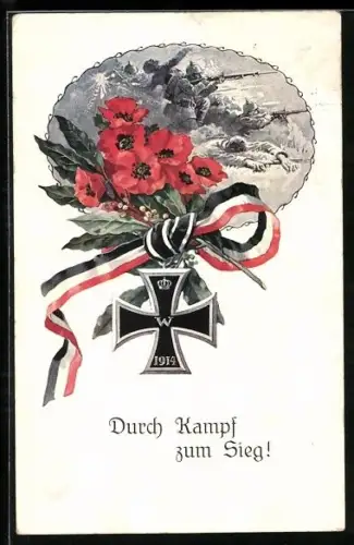 AK Durch Kampf zum Sieg!, Eisernes Kreuz und roter Mohn