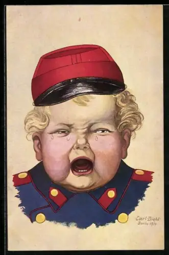 Künstler-AK Carl Diehl: Blonder brüllender Junge in Uniform