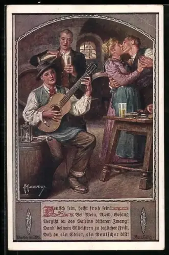 Künstler-AK Franz Kuderna, Deutscher Schulverein NR 808: Deutsch sein heisst froh sein, singende Männer