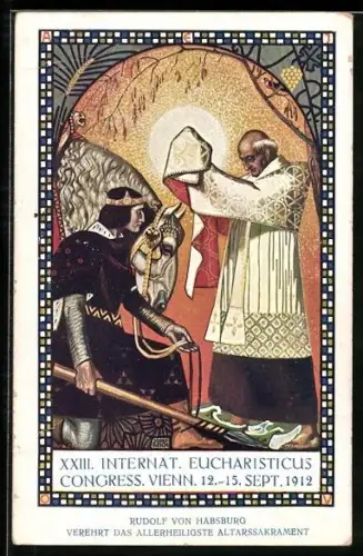 Künstler-AK XXIII. Internat. Eucharisticus Congress Vienn 1912, Rudolf Habsbursky vzdava poctu Nejsvetejsi Svatosti