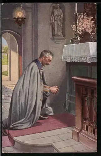 Künstler-AK Kaiser Wilhelm II. im stillen Gebet