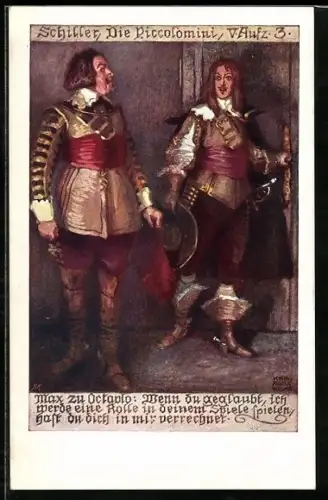 Künstler-AK Deutscher Schulverein Nr. 615, sign. Karl Alex Wilke: Schiller, Die Piccolomini, V. Aufz. 3