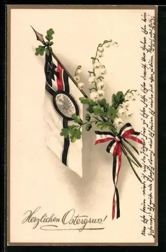 AK Ostergruss Flagge und Eichenzweige