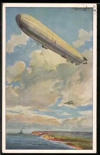 Künstler-AK Hans Rudolf Schulze: Dt. Luftflotten-Verein, Reichsmarineluftschiff, Wacht an der deutschen Ostseeküste