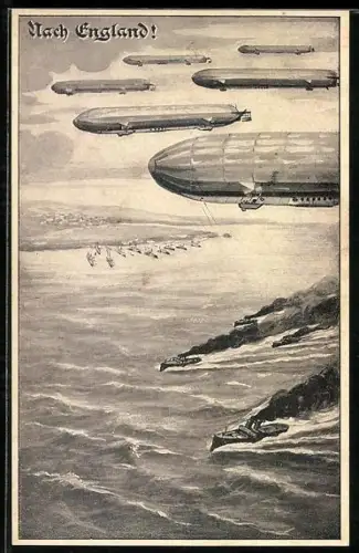 AK Zeppelin und Kriegsschiffe ziehen in die Schlacht gegen England