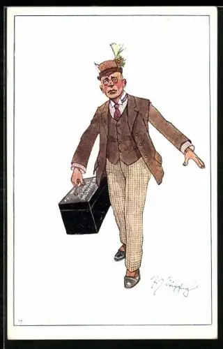 Künstler-AK Fritz Schönpflug: Rekrut des Infanterie Reg. auf dem Weg in die Kaserne