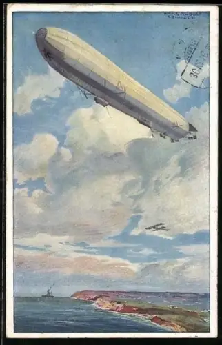 Künstler-AK Hans Rudolf Schulze: Dt. Luftflotten-Verein, Reichsmarineluftschiff, Wacht an der deutschen Ostseeküste