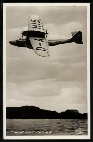AK Dornier Langstreckenflugboot Do 18 über einem See