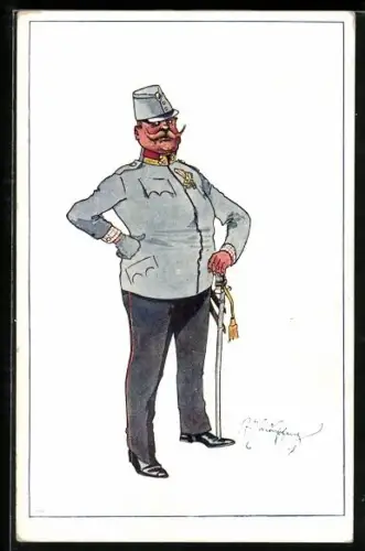Künstler-AK Fritz Schönpflug: Soldat in Uniform mit Schirmmütze und Degen