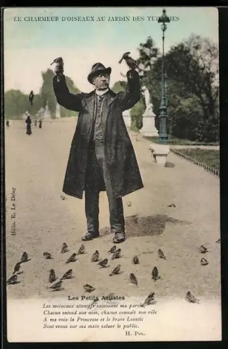 AK Paris, Le Charmeur d`Oiseaux aux Tuileries, Banquet des Moineaux