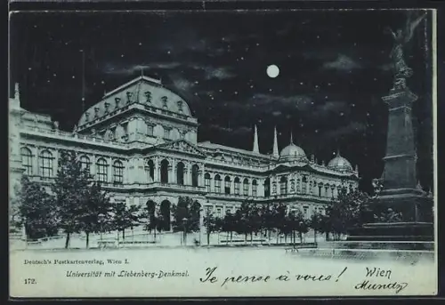 Mondschein-AK Wien, Universität mit Liebenberg-Denkmal