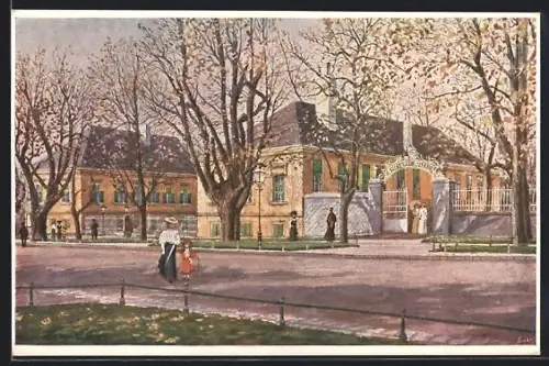 Künstler-AK Wien XII, Hetzendorf, die Meierei Siller in der Allee