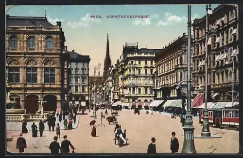 AK Wien I, Kärntnerstrasse, Strassenbahn, Geschäfte