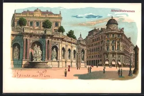 Lithographie Wien, Partie am Albrechtsbrunnen