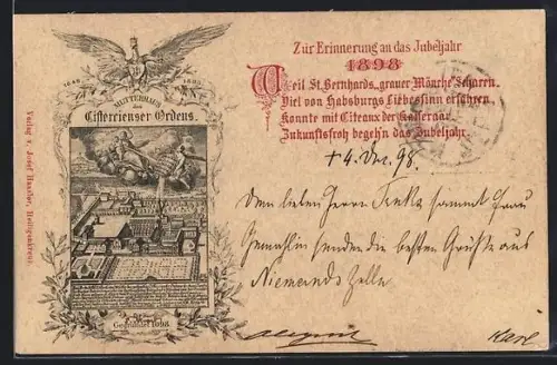Lithographie Heiligenkreuz / Baden, Mutterhaus des Cistercienser-Ordens