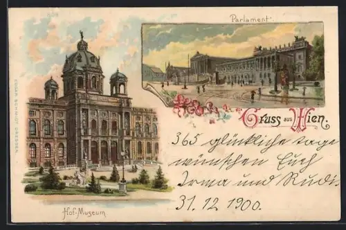 Lithographie Wien, Parlament, Hof-Museum