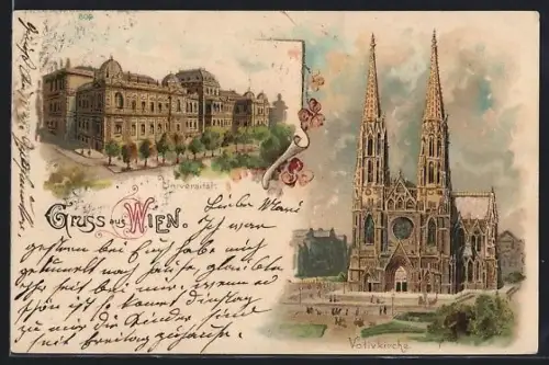 Lithographie Wien IX, Universität und Votivkirche