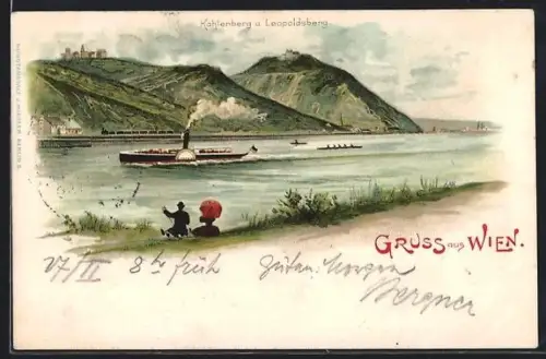 Lithographie Wien, Kahlenberg und Leopoldsberg