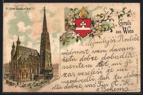 Lithographie Wien, St. Stefanskirche, Wappen