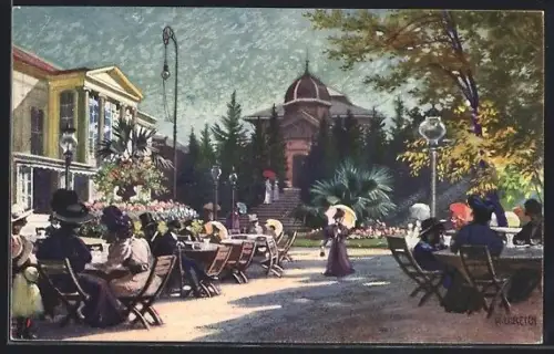 Künstler-AK Wien, Wallner`s Cafe und Meierei Tivoli bei Schönbrunn