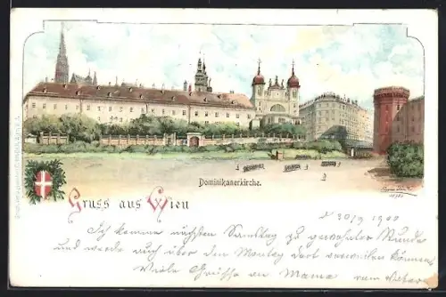 Lithographie Wien, Blick zur Dominikanerkirche