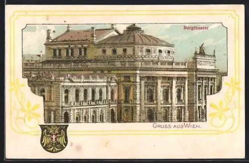 Passepartout-Lithographie Wien I, Burgtheater & Wappen