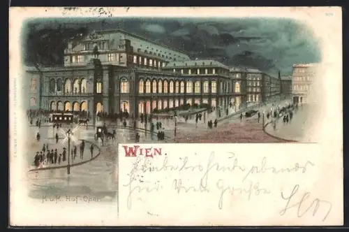 Lithographie Wien, Passanten vor der k. k. Hofoper