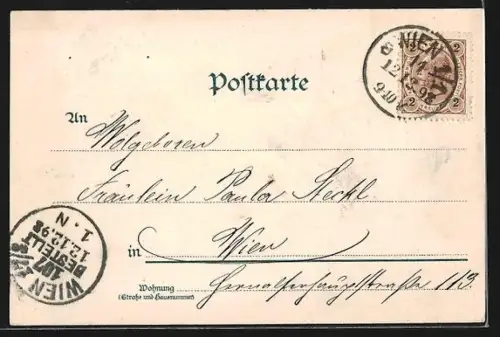 Lithographie Wien, Franzensring mit Strassenbahn