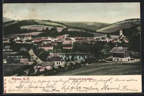 AK Aspang /N.-Ö., Teilansicht mit Kirche und dem Teich