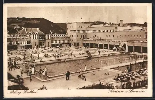 AK Mödling, Stadtbad mit Besuchern