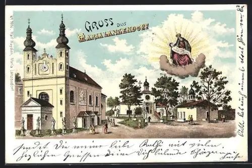 Lithographie Maria Lanzendorf, Wallfahrtkirche, Gnadenbild