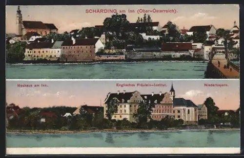 AK Schärding, Englisches Fräulein-Institut, Ortspartie am Inn