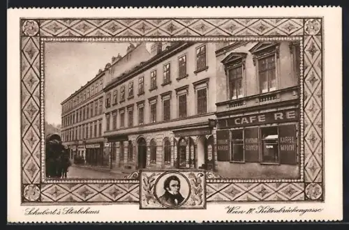 AK Wien, Schubert`s Sterbehaus u. Portrait, Kettenbrückengasse