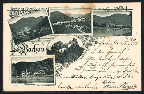 AK Weissenkirchen an der Wachau, Uferpartie, Ruine Aggstein, Schwallenbach